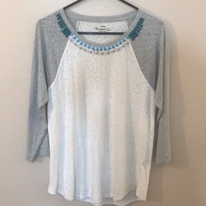 J. Crew baseball tee with bejeweled neckline